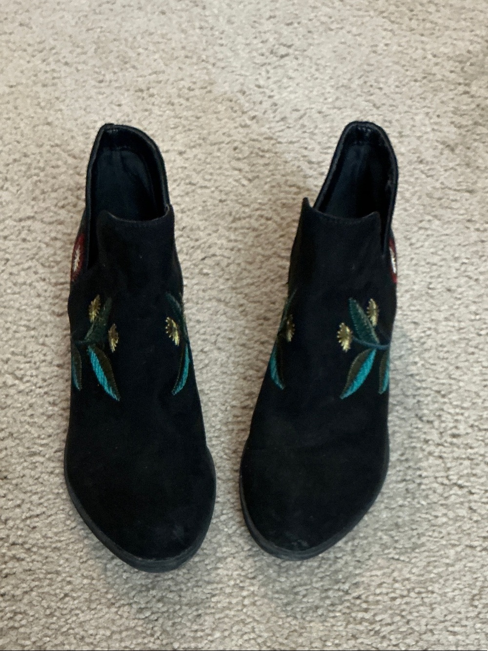 Black Suede Embroidered Ankle Boots - Women's